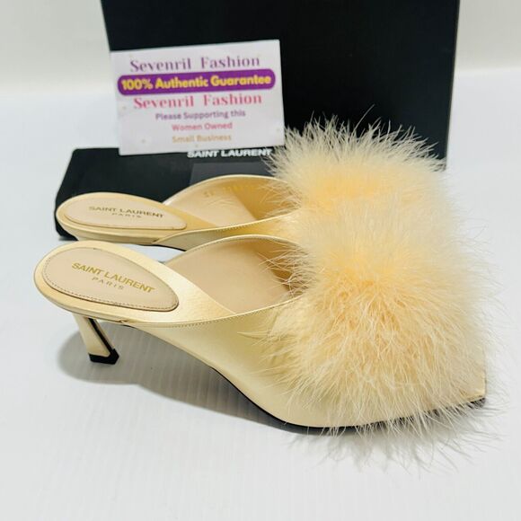 Saint Laurent Blanco Mae 60 37/ US 7 Mule Soft Nude Satin Slip On Heel NIB $995 - Picture 5 of 12